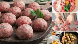 Albondigas en salsa, listas para cocinar. Carne picada, huevo y perejil forman estas deliciosas albóndigas.